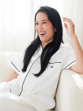 Royal Highnies Women's M 100% Pima Cotton 400 Thread Count White Pajama Top